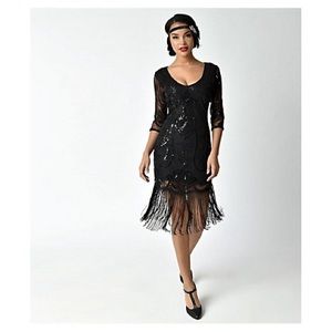 Unique Vintage Flapper dress with fringe and sleeves 1X
